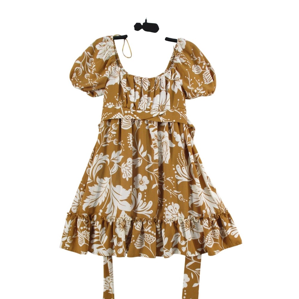 Blu Pepper Womens Mustard Yellow Floral Puff Sleeve Mini Dress CR2182 Size M